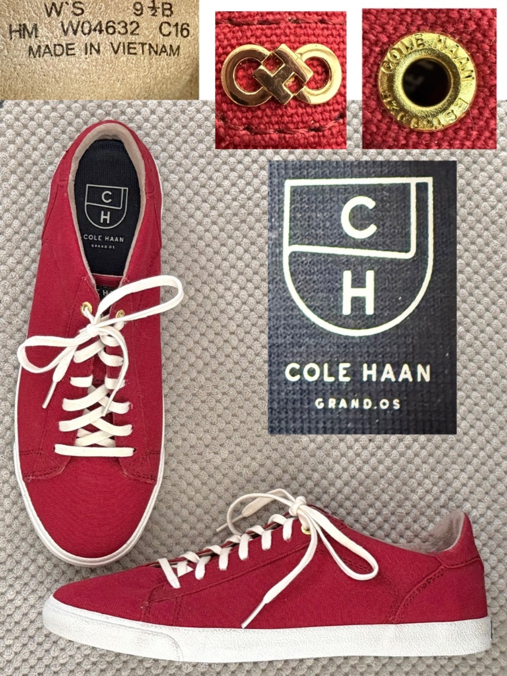 Cole Haan. Grand.0S Low-Top Red Canvas Sneakers Women Sz 9.5 Excellent Condition